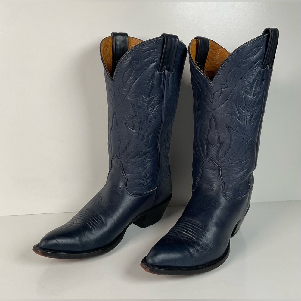 Vintage Nocona Deertan Cowboy Boots | USA Made | Blue | Men’s 7.5 | Women’s 8.5